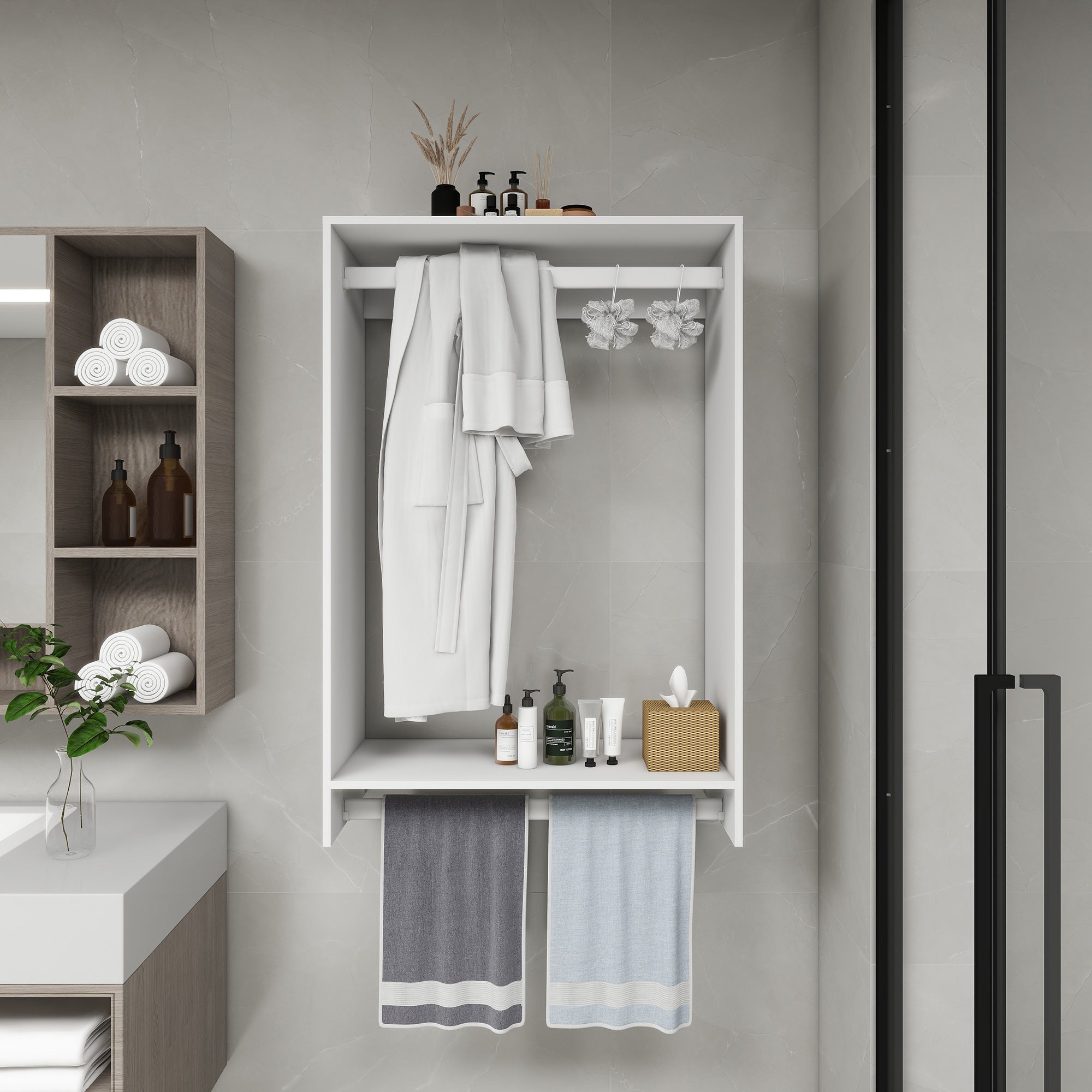B3 DIY Modular Wooden Closet Organizer System with 2 Hanging Rods Shelves Wall Mount Shelving for Walk in Closet Bedroom and living room Organization Built in Clothes Storage White 31.49&
