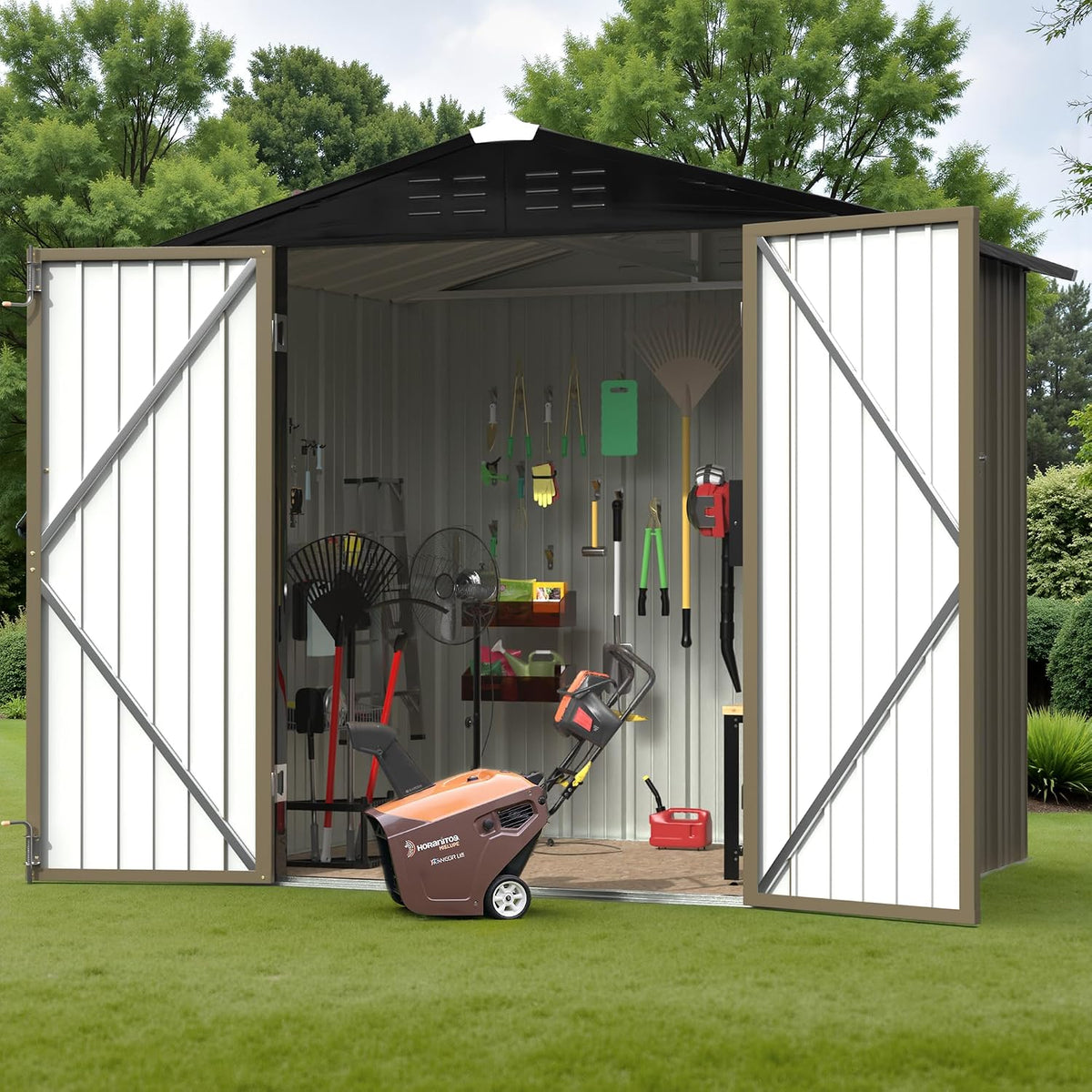 WWI Outdoor Storage Shed Lockable Metal Shed 189(L) X 122(W) X 188(H) cm Steel Anti-Corrosion Storage House Utility Tool Shed for Backyard Garden (6 * 4 FT)