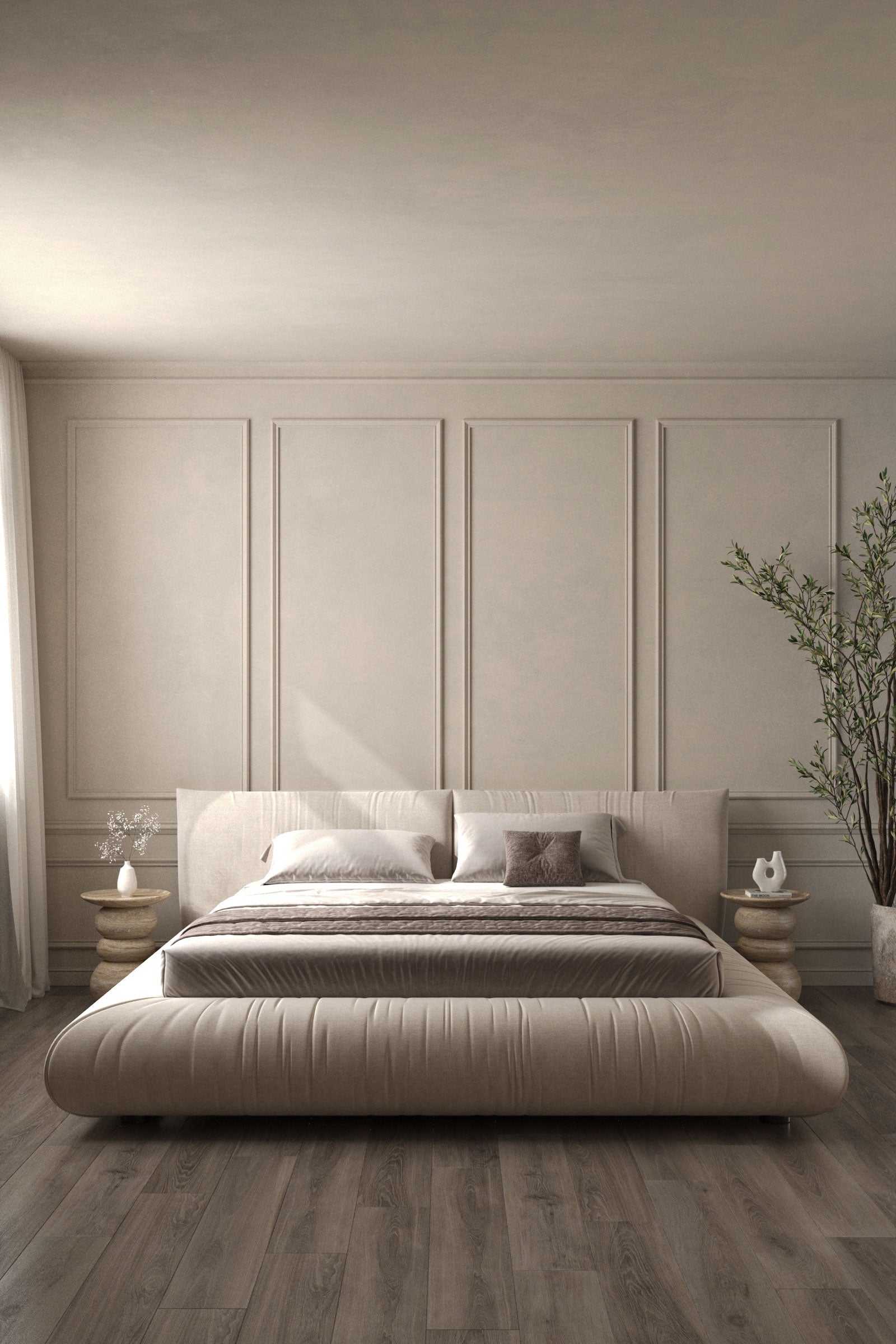 Selini Beige Upholstered Platform Bed