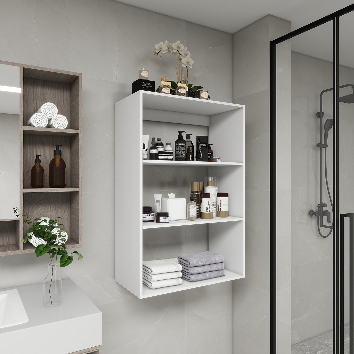 B4 Bathroom colset shelves Wood Modular Closet System Wall Mounted Shelves Walk in Clothes Storage Cabinet Shelving Built in Closet Organizer for Bedroom White 31.49&
