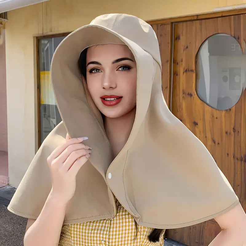 Chic Wide-Brim Shawl Hat with Sun Protection for Women