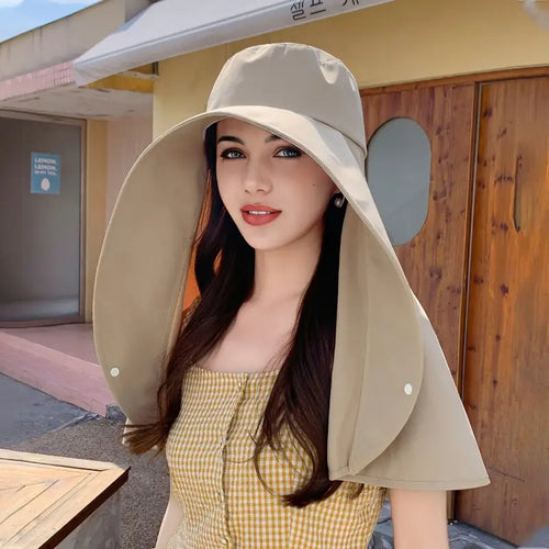 Chic Wide-Brim Shawl Hat with Sun Protection for Women