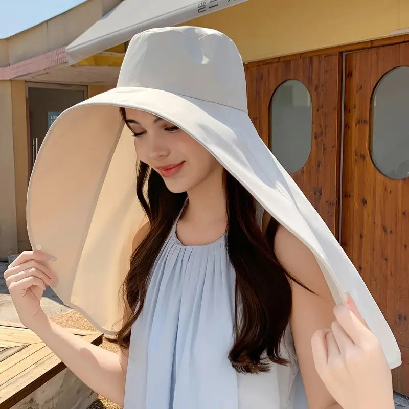 Chic Wide-Brim Shawl Hat with Sun Protection for Women