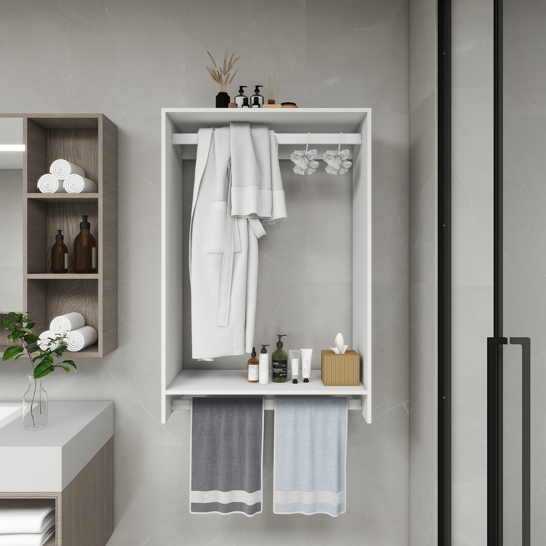 B3 DIY Modular Wooden Closet Organizer System with 2 Hanging Rods Shelves Wall Mount Shelving for Walk in Closet Bedroom and living room Organization Built in Clothes Storage White 31.49&