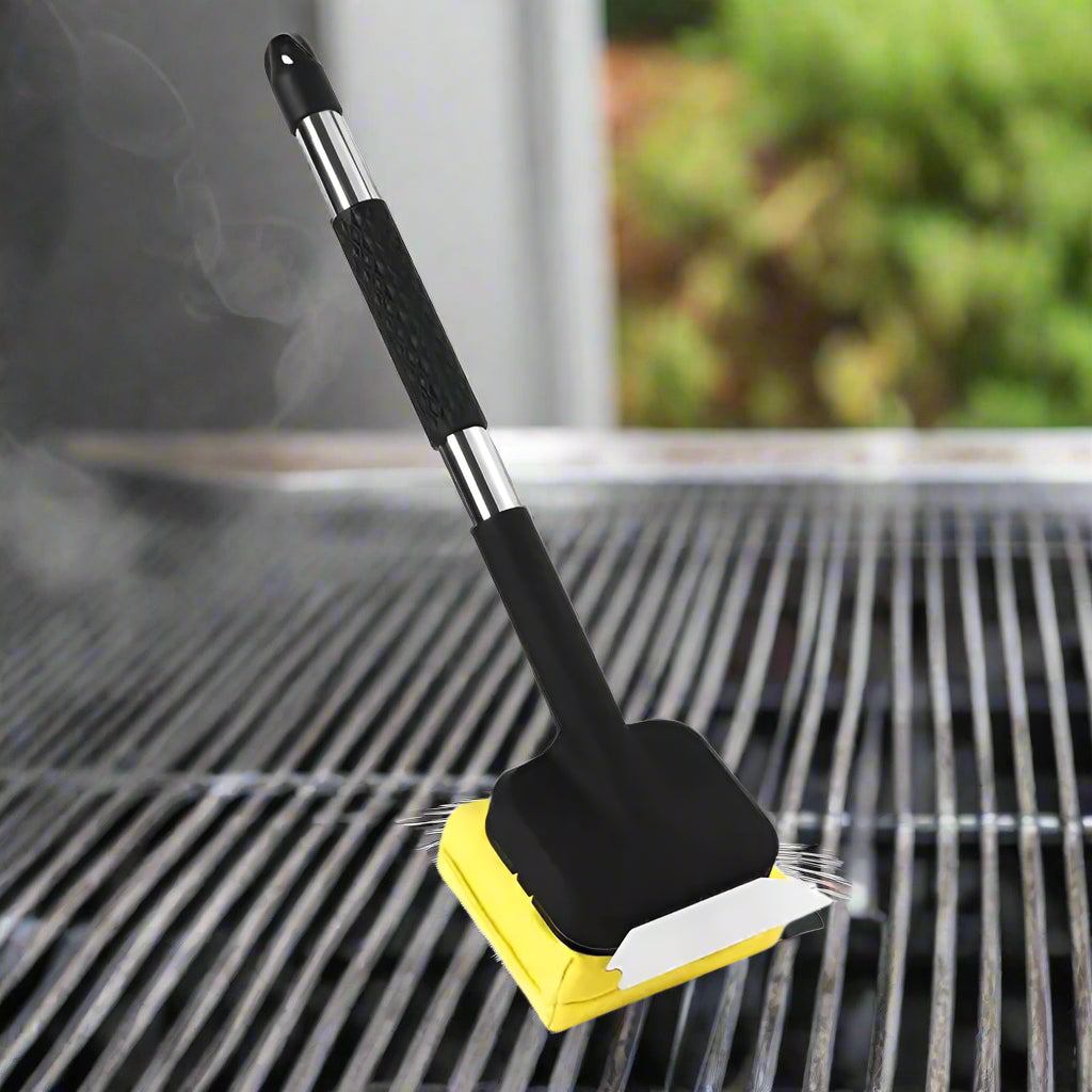 Steam-Powered Grill Brush with Built-In Scraper for Deep Cleaning
