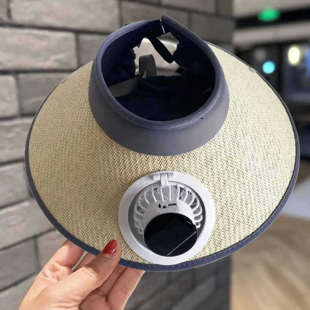 Wide-Brim Sun Hat with Integrated Solar-Powered Fan for All-Day Cooling