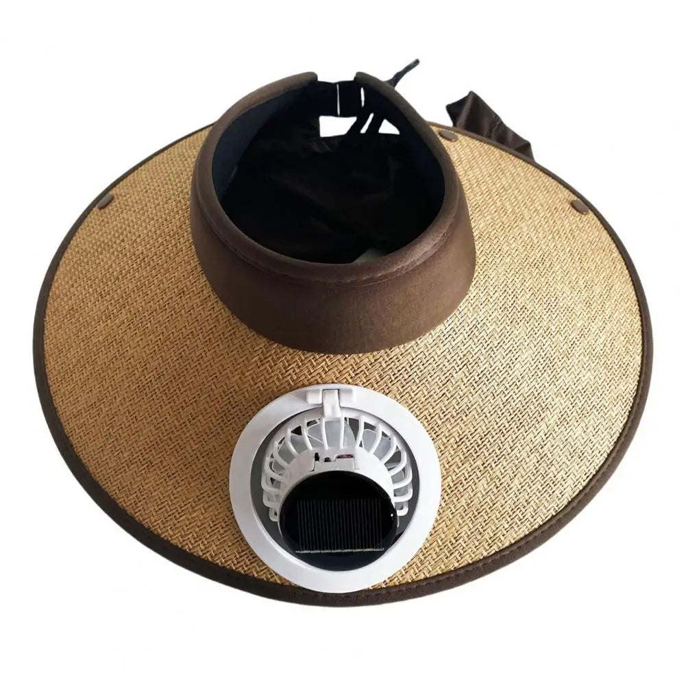 Wide-Brim Sun Hat with Integrated Solar-Powered Fan for All-Day Cooling