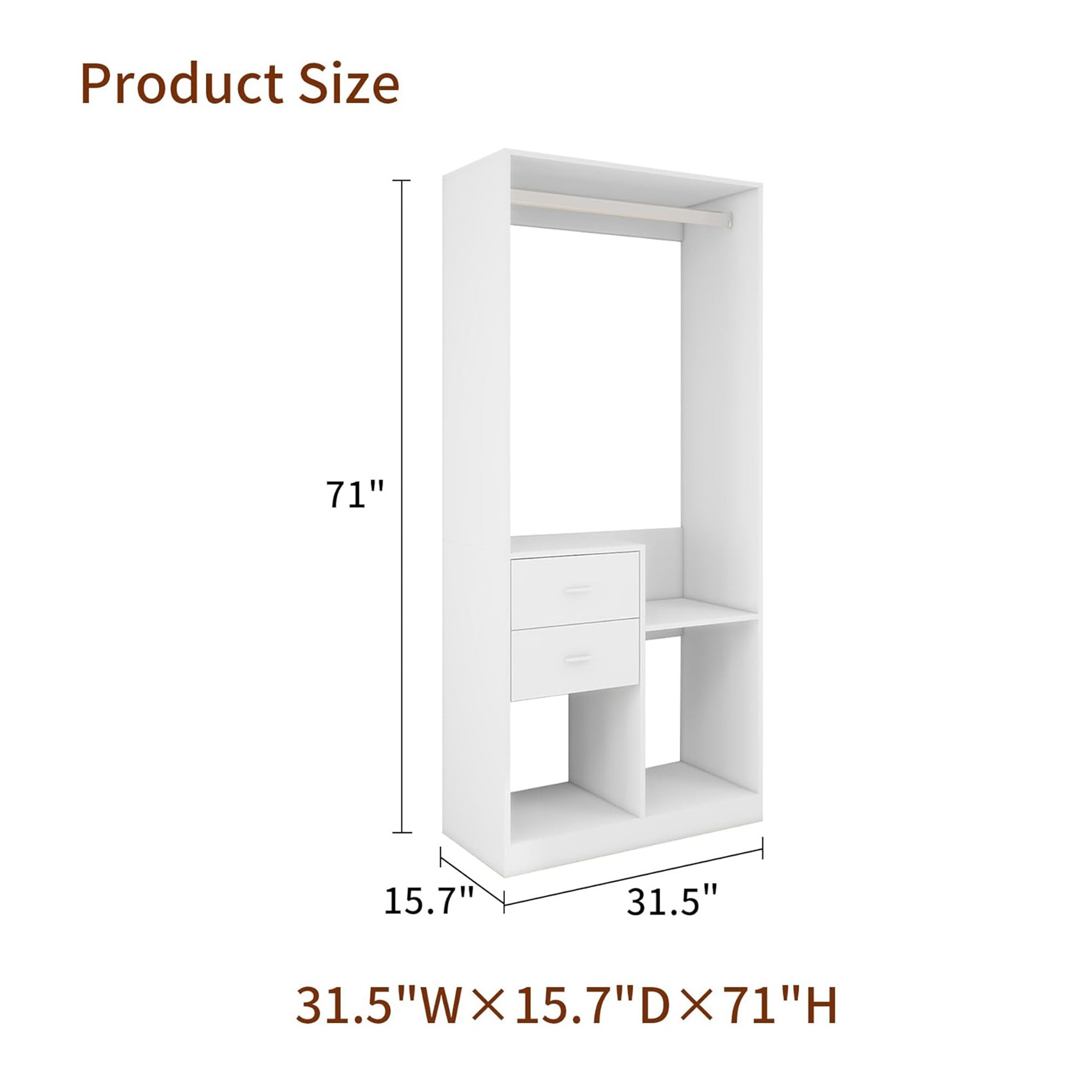 305 GreyCloset System: Walk-in Closet Organizer System with 4 Drawers Closet Kit with Shelves Hanging Rod Metal Handles Built-in Storage Organization 31.5"W x 15.7"D x 70.8"H