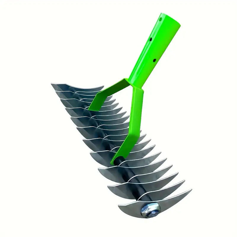 Extended-Reach Thatch Rake for Easy Dethatching of Dead Grass