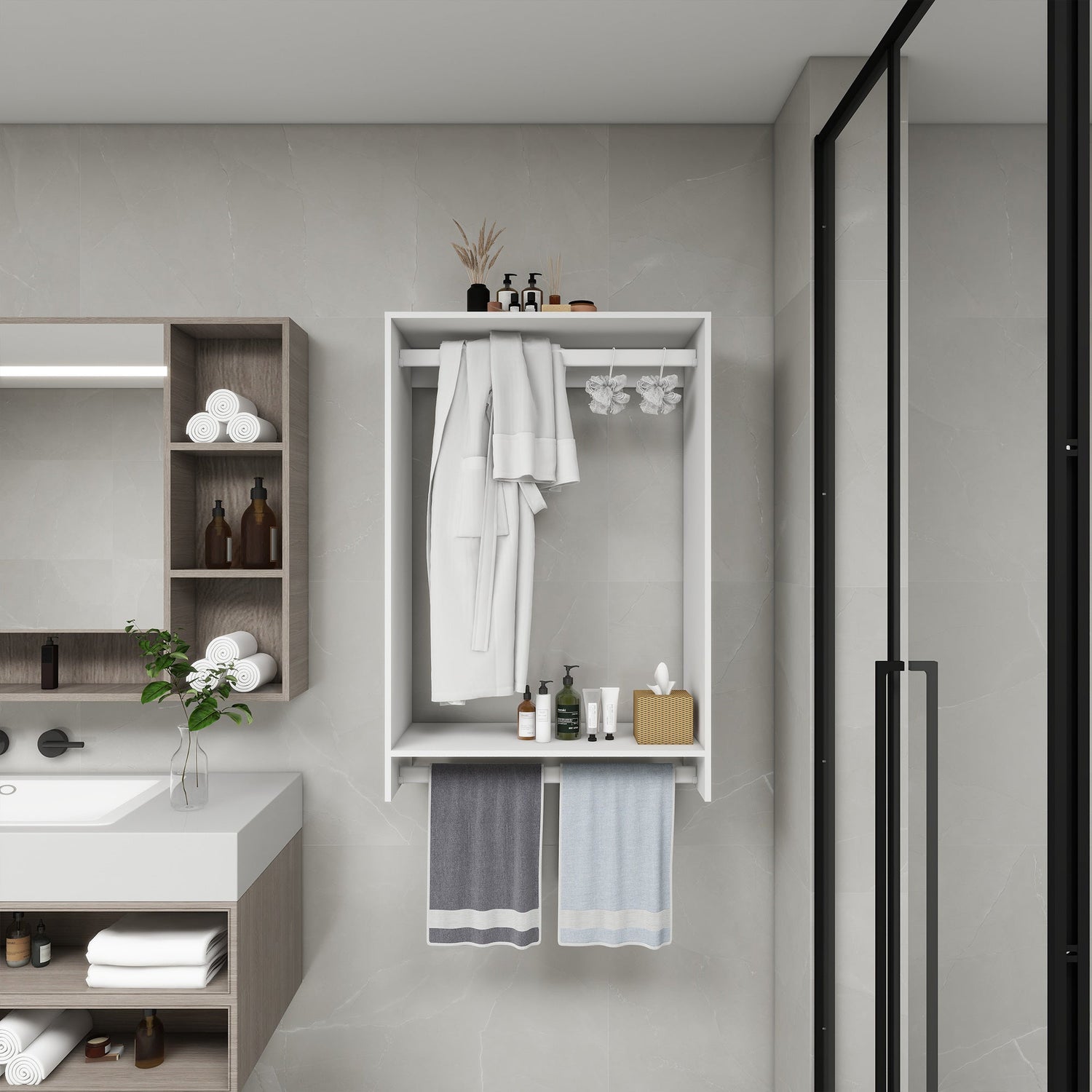 B3 DIY Modular Wooden Closet Organizer System with 2 Hanging Rods Shelves Wall Mount Shelving for Walk in Closet Bedroom and living room Organization Built in Clothes Storage White 31.49&