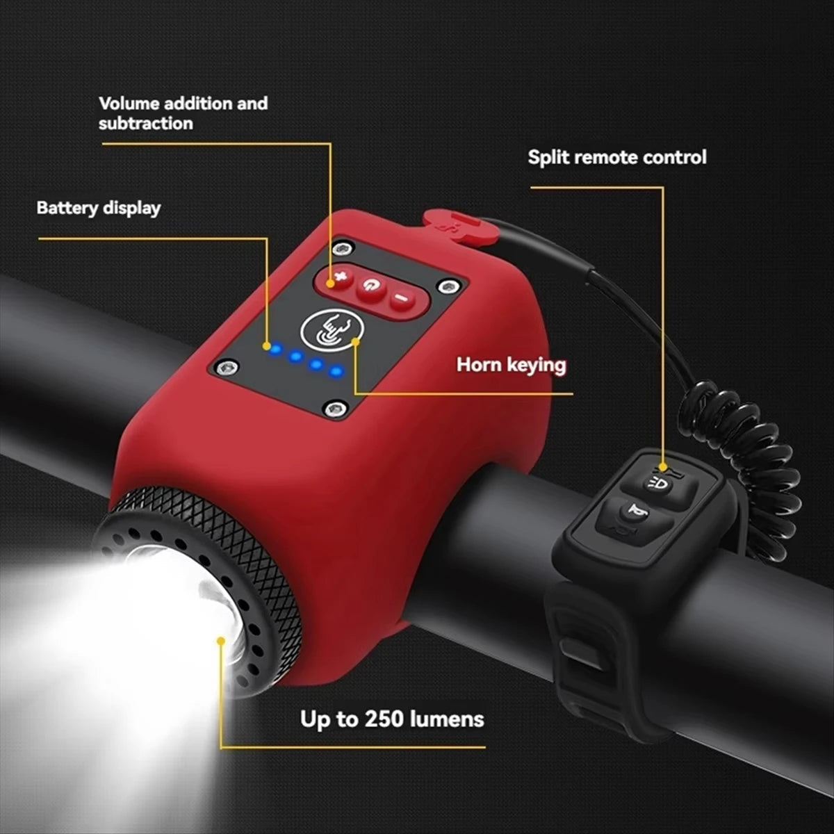 Premium E-Bike Horn & Front Light - Bright LED Headlight with Loud Horn