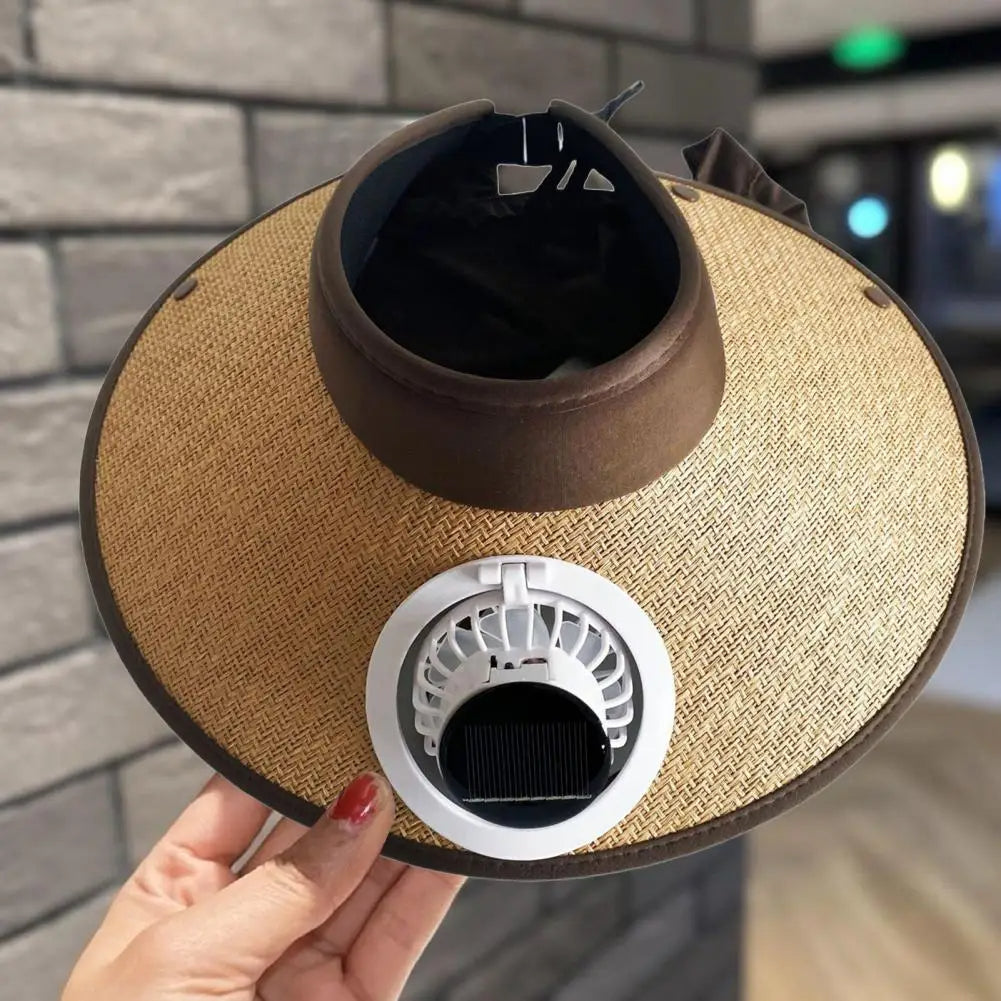 Wide-Brim Sun Hat with Integrated Solar-Powered Fan for All-Day Cooling