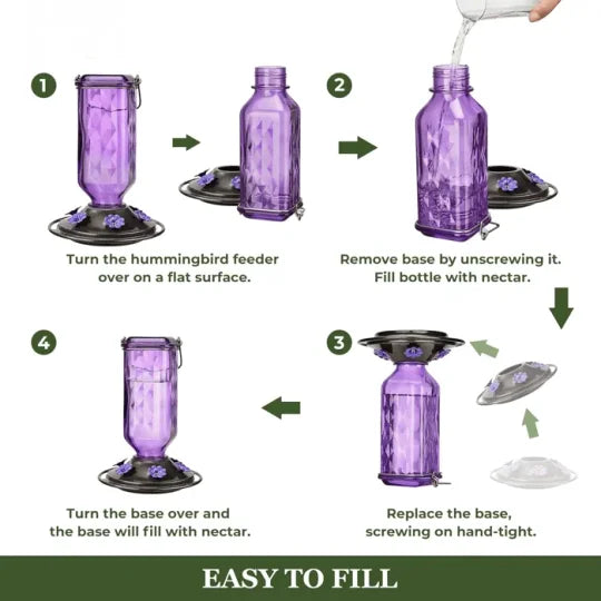 Leak-Proof Glass Hummingbird Feeder, 24 oz