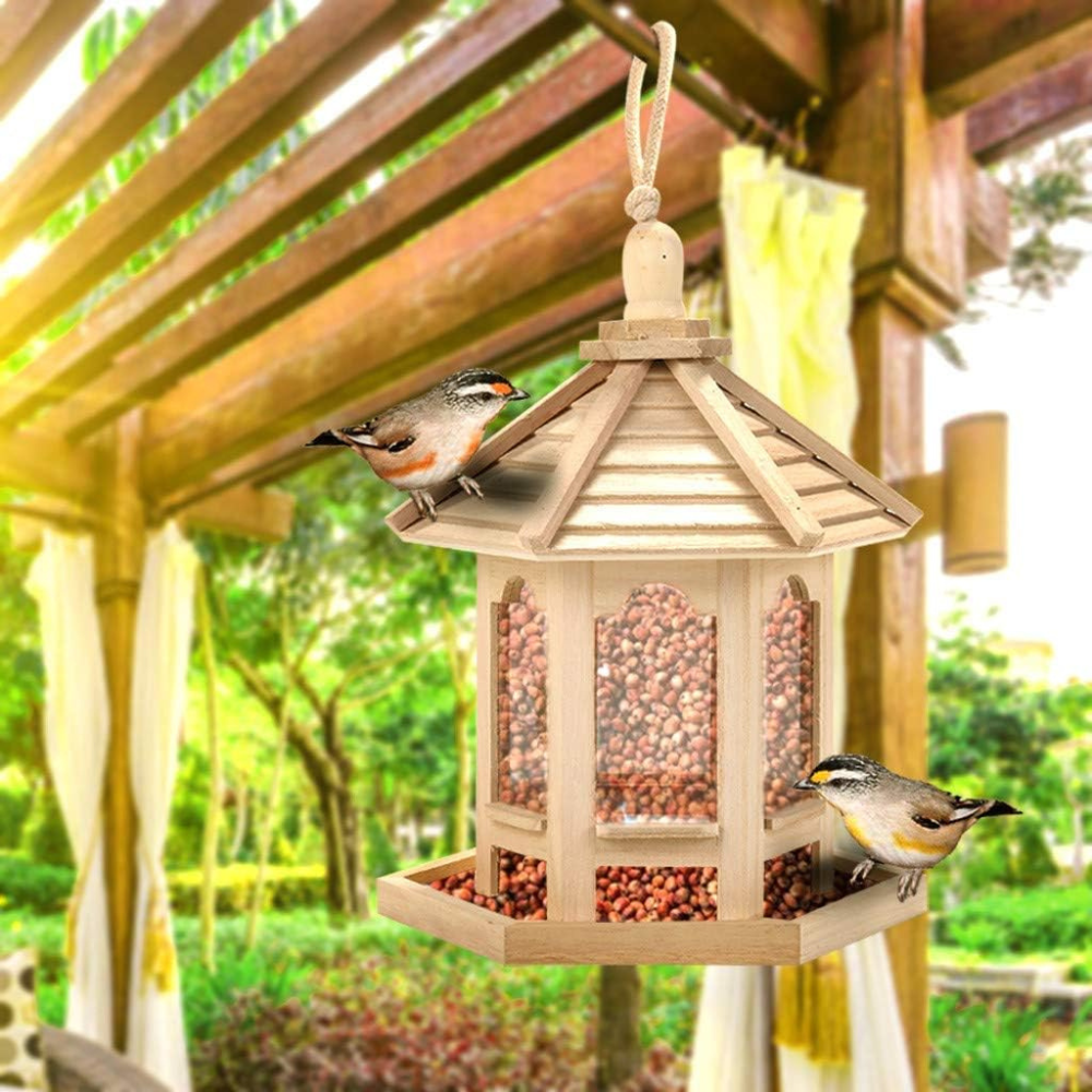 Clear Wooden Bird Feeder for Home Use