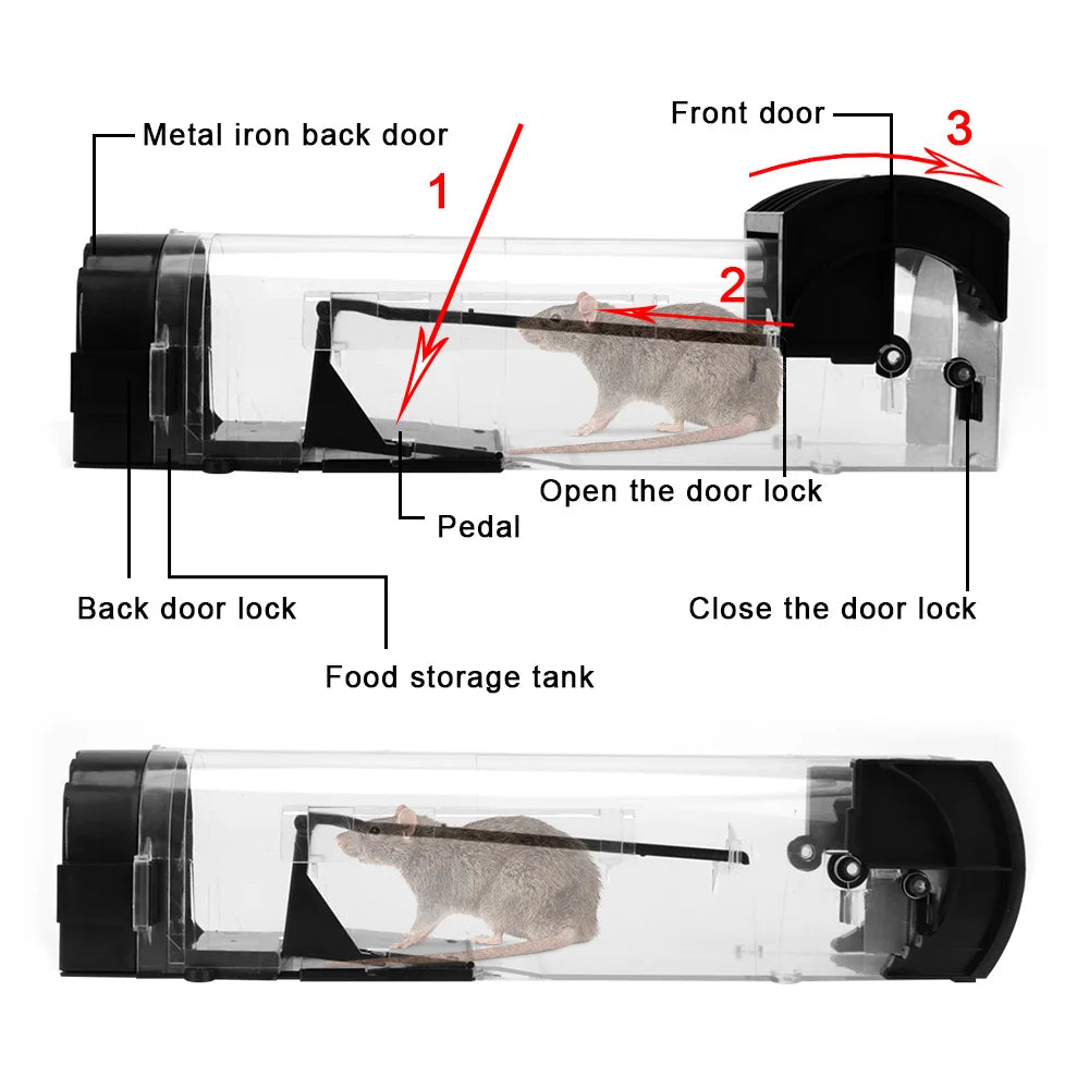 Self-Locking Reusable Humane Mouse Trap - Safe, Gentle Catch and Release