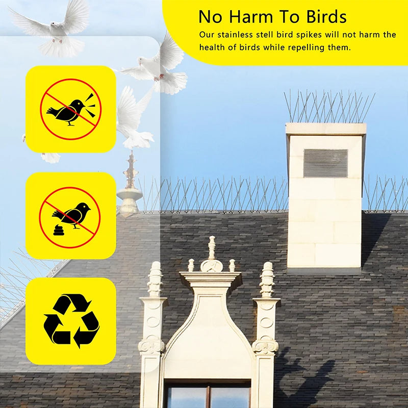 Stainless Steel Outdoor Bird Spike Deterrent – Humane, Effective Bird Repeller for Patios, Roofs & Gardens