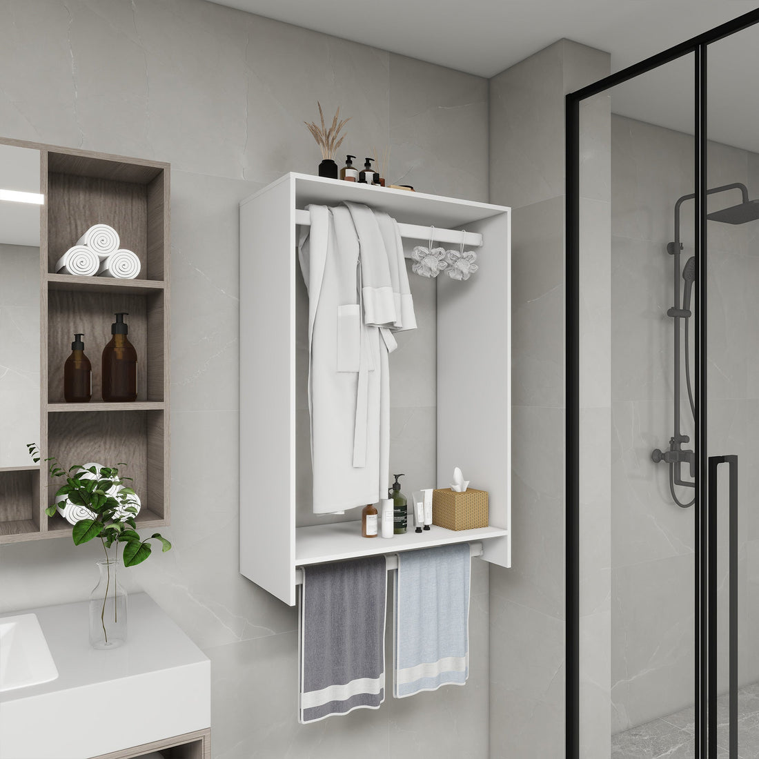 B3 DIY Modular Wooden Closet Organizer System with 2 Hanging Rods Shelves Wall Mount Shelving for Walk in Closet Bedroom and living room Organization Built in Clothes Storage White 31.49&