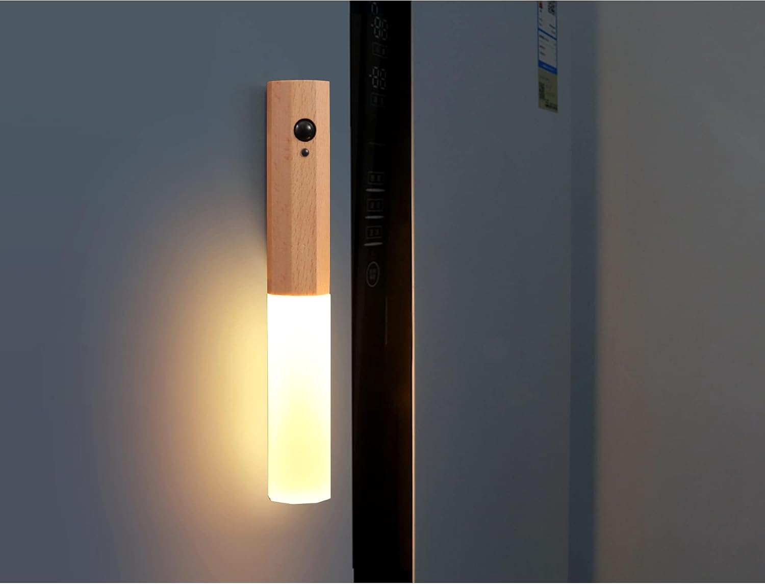 Motion Sensor Light Indoor, Stick on Motion Wall Light Wooden Wall Sconce wooden LED Wall Sconce Indoor Rechargeable Wooden Wall Light for Hallway, Stair, Closet, Shelf, Bathroom, Kitchen (Ash)