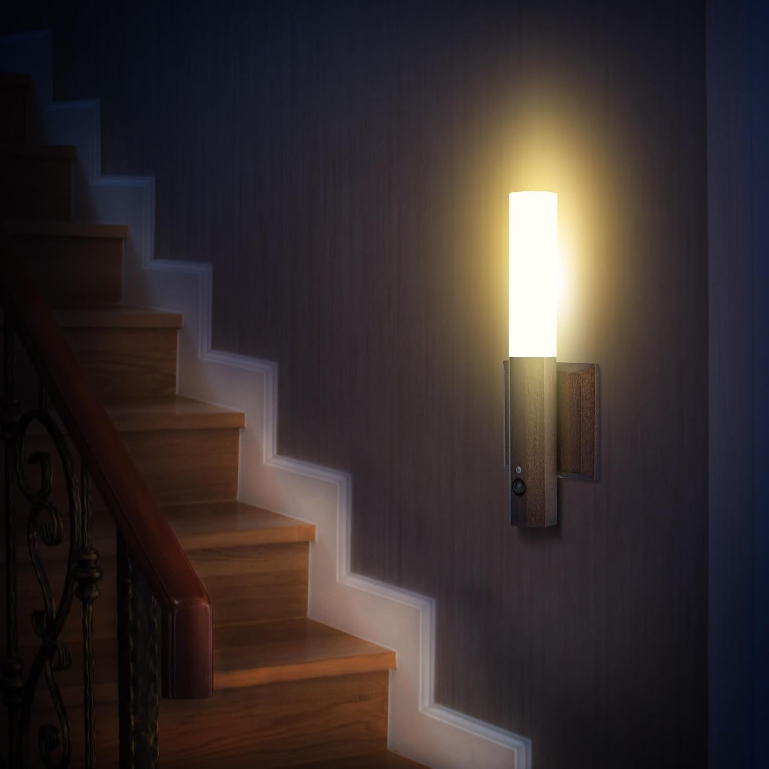 Motion Sensor Light Indoor, Stick on Motion Wall Light Wooden Wall Sconce wooden LED Wall Sconce Indoor Rechargeable Wooden Wall Light for Hallway, Stair, Closet, Shelf, Bathroom, Kitchen (Ash)