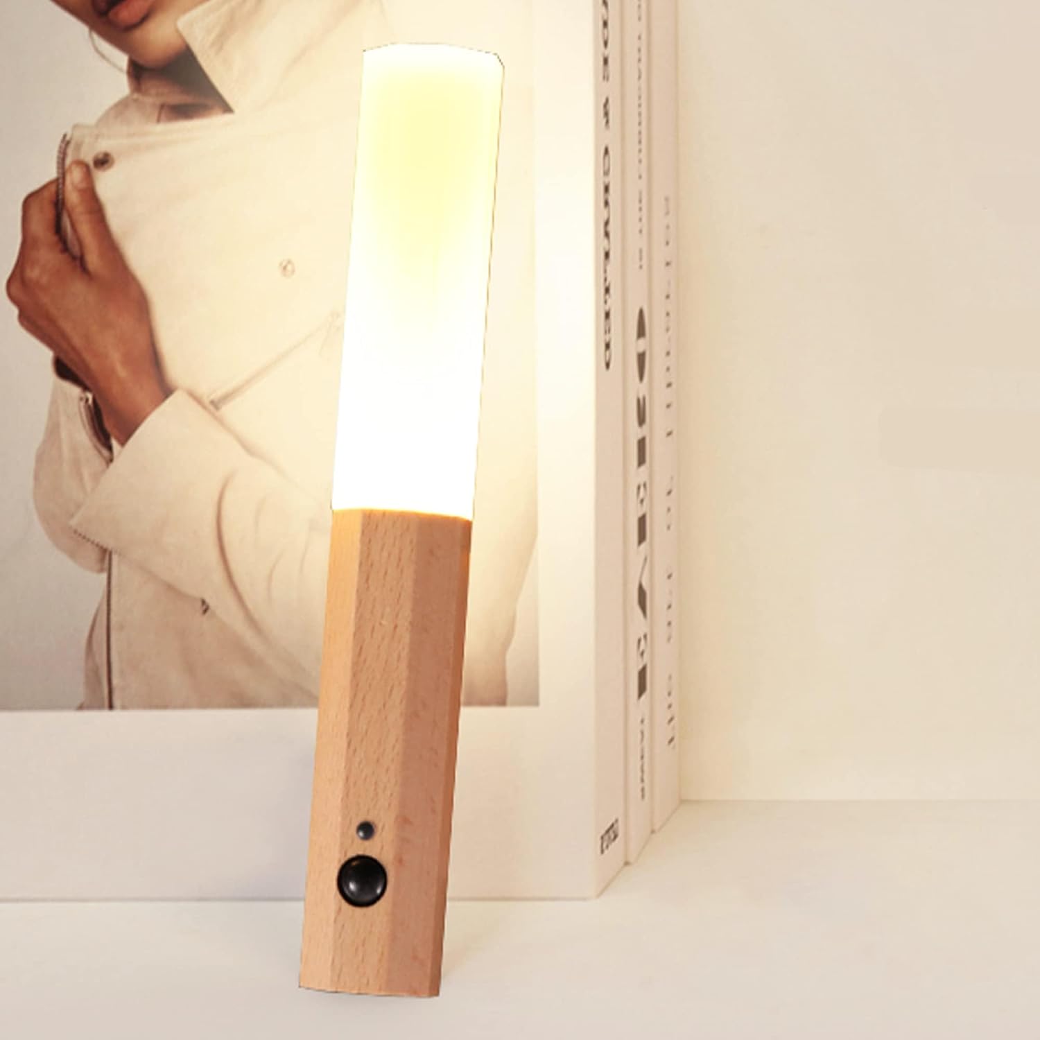 Motion Sensor Light Indoor, Stick on Motion Wall Light Wooden Wall Sconce wooden LED Wall Sconce Indoor Rechargeable Wooden Wall Light for Hallway, Stair, Closet, Shelf, Bathroom, Kitchen (Ash)