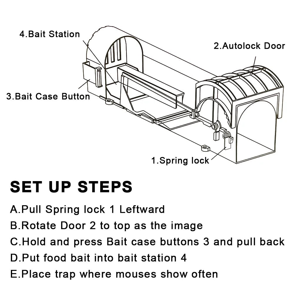 Self-Locking Reusable Humane Mouse Trap - Safe, Gentle Catch and Release