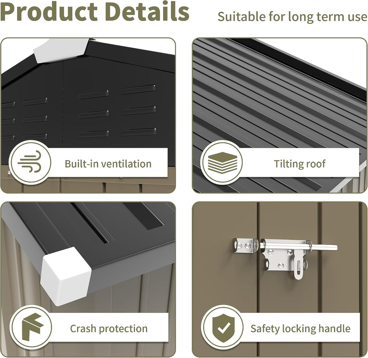 WWI Outdoor Storage Shed Lockable Metal Shed 189(L) X 122(W) X 188(H) cm Steel Anti-Corrosion Storage House Utility Tool Shed for Backyard Garden (6 * 4 FT)
