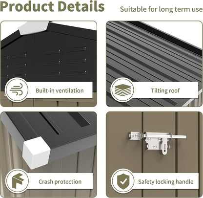 WWI Outdoor Storage Shed Lockable Metal Shed 189(L) X 122(W) X 188(H) cm Steel Anti-Corrosion Storage House Utility Tool Shed for Backyard Garden (6 * 4 FT)