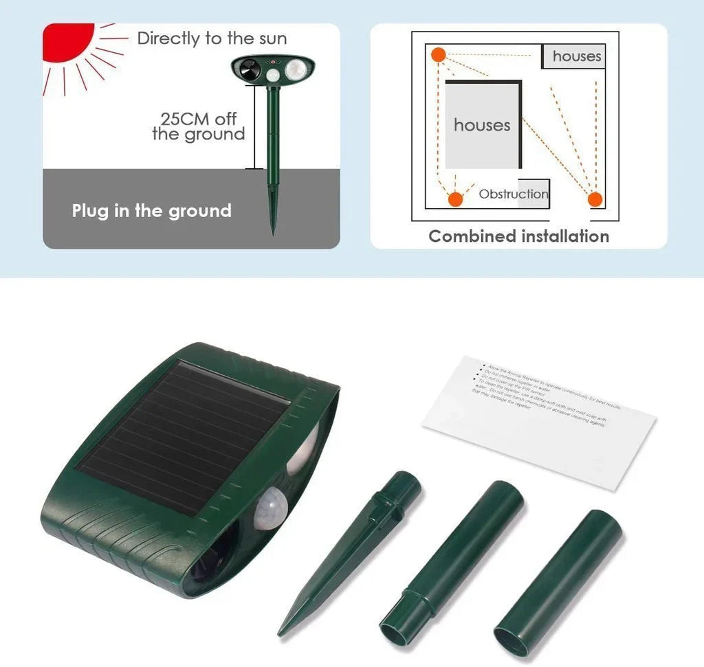 Ultrasonic Chipmunk Repeller - Solar-Powered Deterrent for Quick Chipmunk Control (Results in 48 Hours)