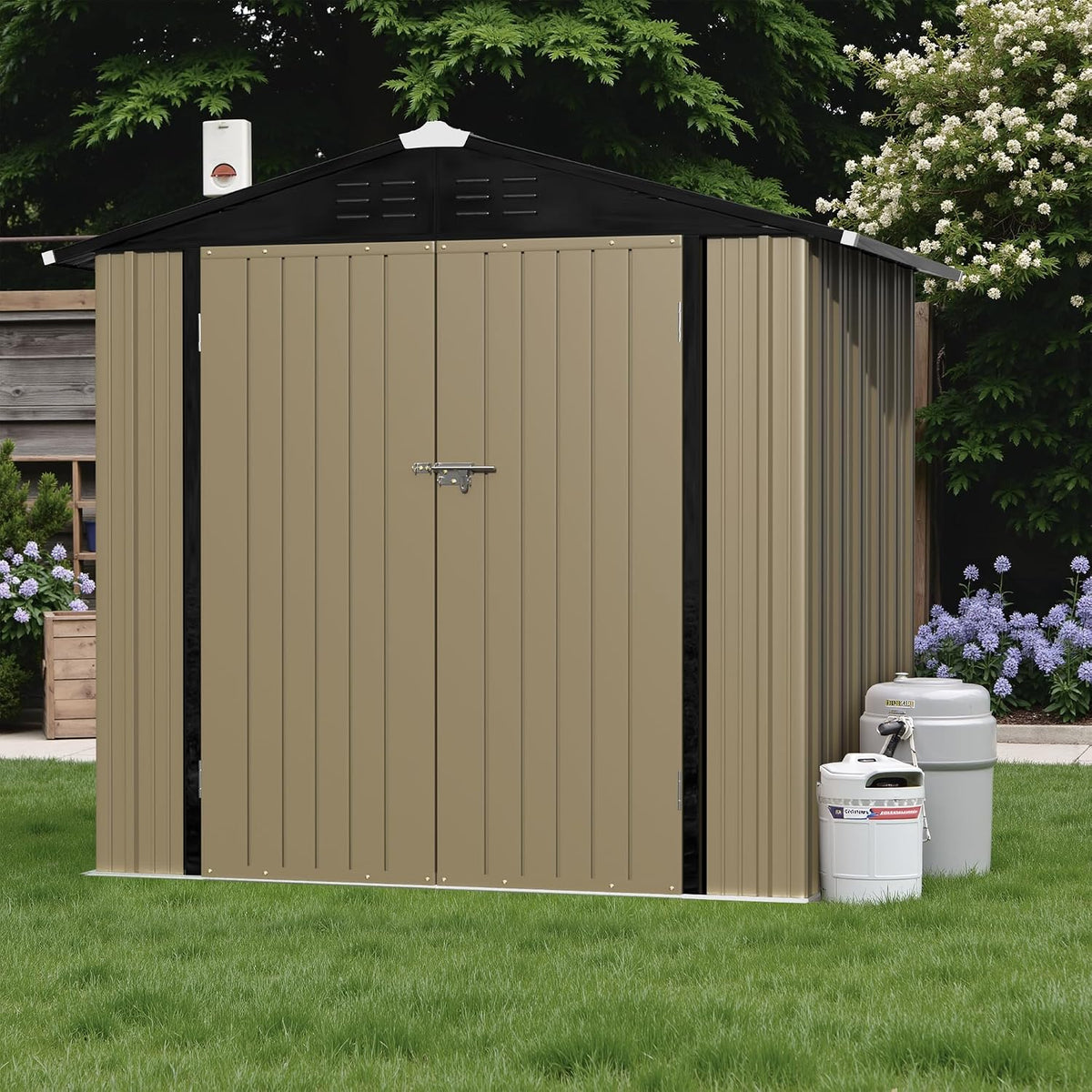 WWI Outdoor Storage Shed Lockable Metal Shed 189(L) X 122(W) X 188(H) cm Steel Anti-Corrosion Storage House Utility Tool Shed for Backyard Garden (6 * 4 FT)