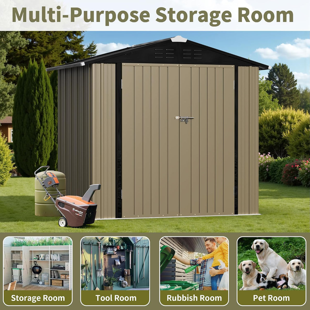 WWI Outdoor Storage Shed Lockable Metal Shed 189(L) X 122(W) X 188(H) cm Steel Anti-Corrosion Storage House Utility Tool Shed for Backyard Garden (6 * 4 FT)