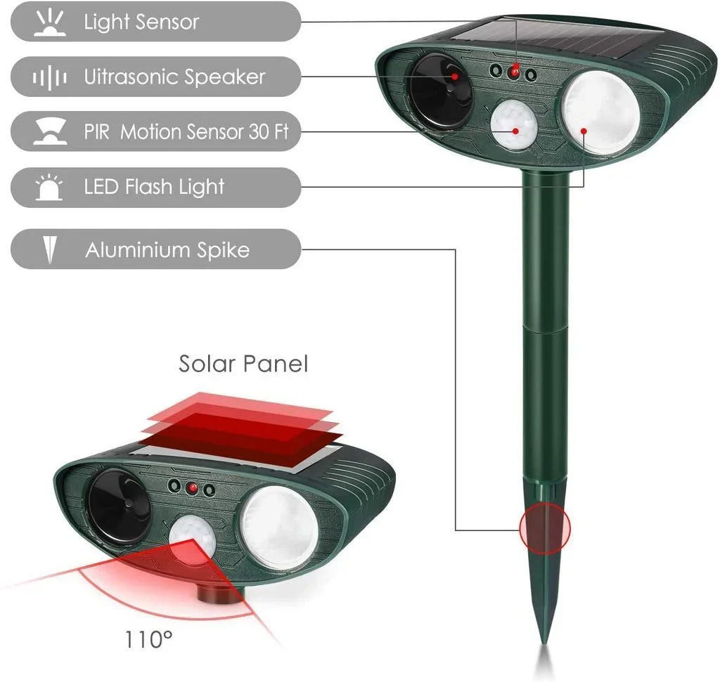 Ultrasonic Chipmunk Repeller - Solar-Powered Deterrent for Quick Chipmunk Control (Results in 48 Hours)