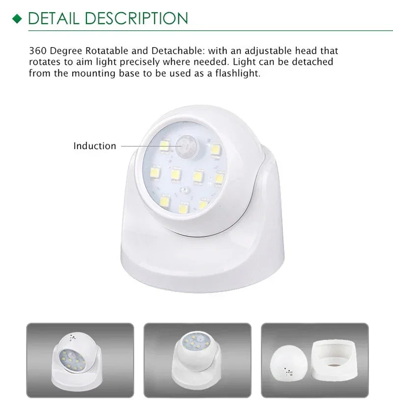 Wireless LED Spotlight with Motion Sensor – 360° Rotatable, Energy-Efficient Lighting