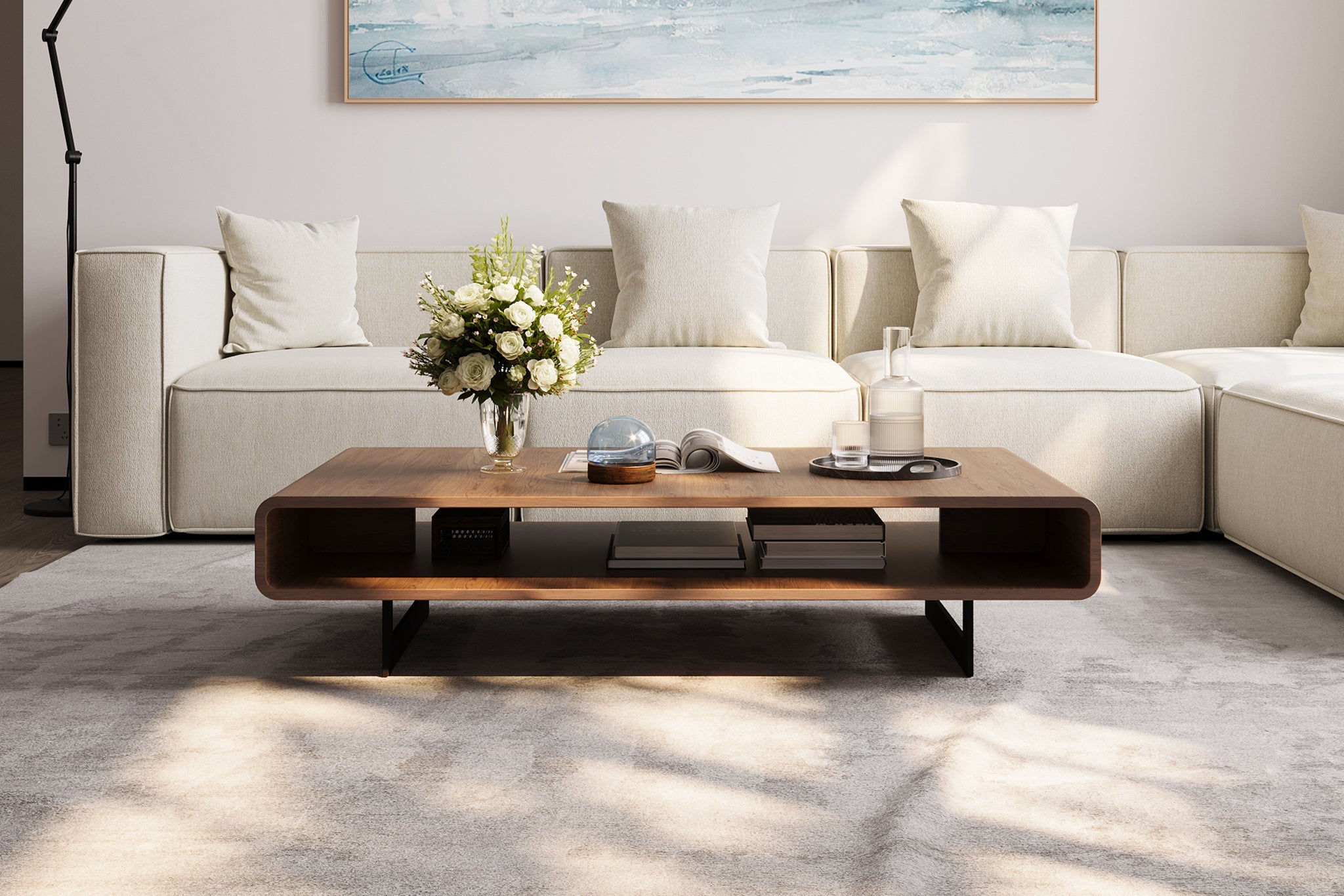 Flowwood Coffee Table with Shelf in Sleek Walnut