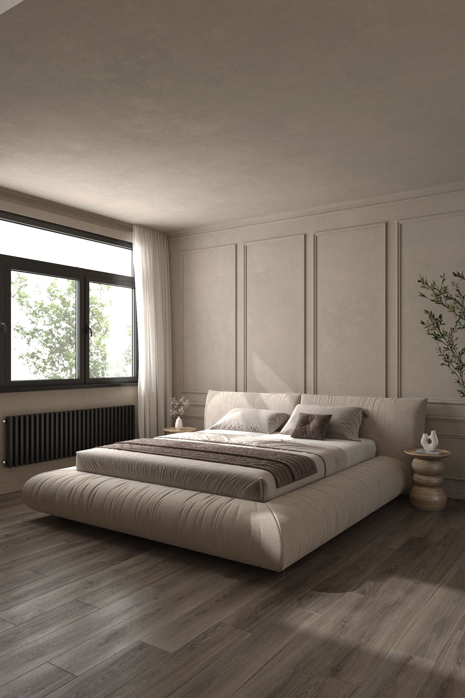 Selini Beige Upholstered Platform Bed