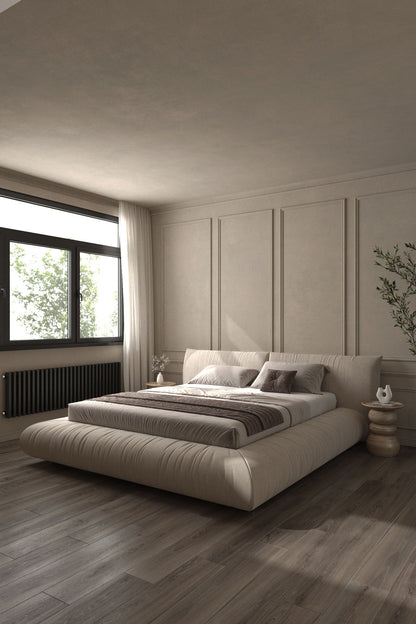 Selini Beige Upholstered Platform Bed