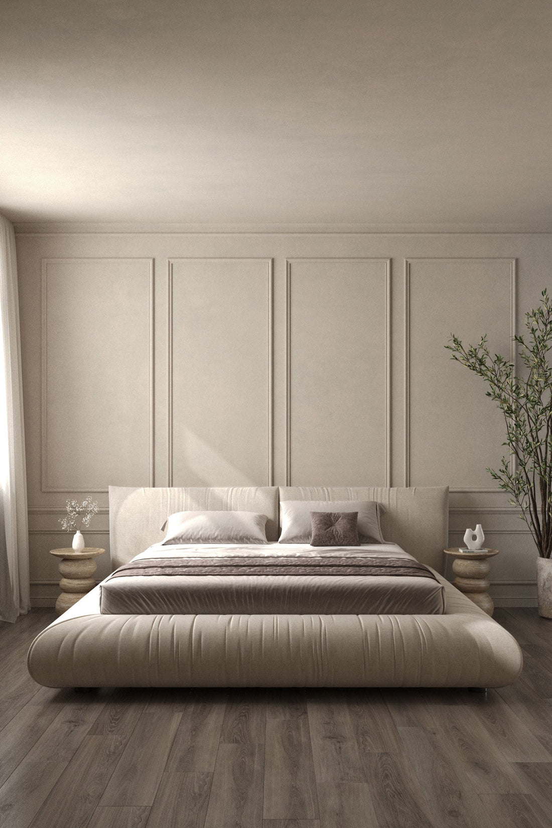 Selini Beige Upholstered Platform Bed
