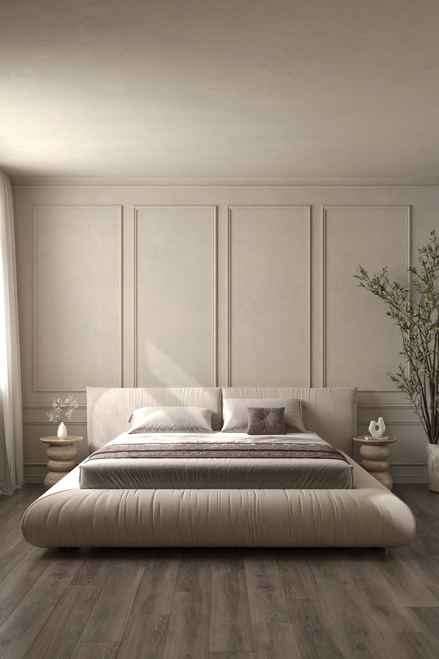 Selini Beige Upholstered Platform Bed