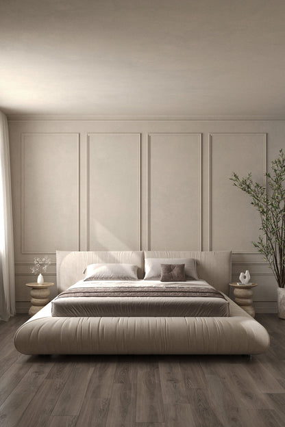 Selini Beige Upholstered Platform Bed