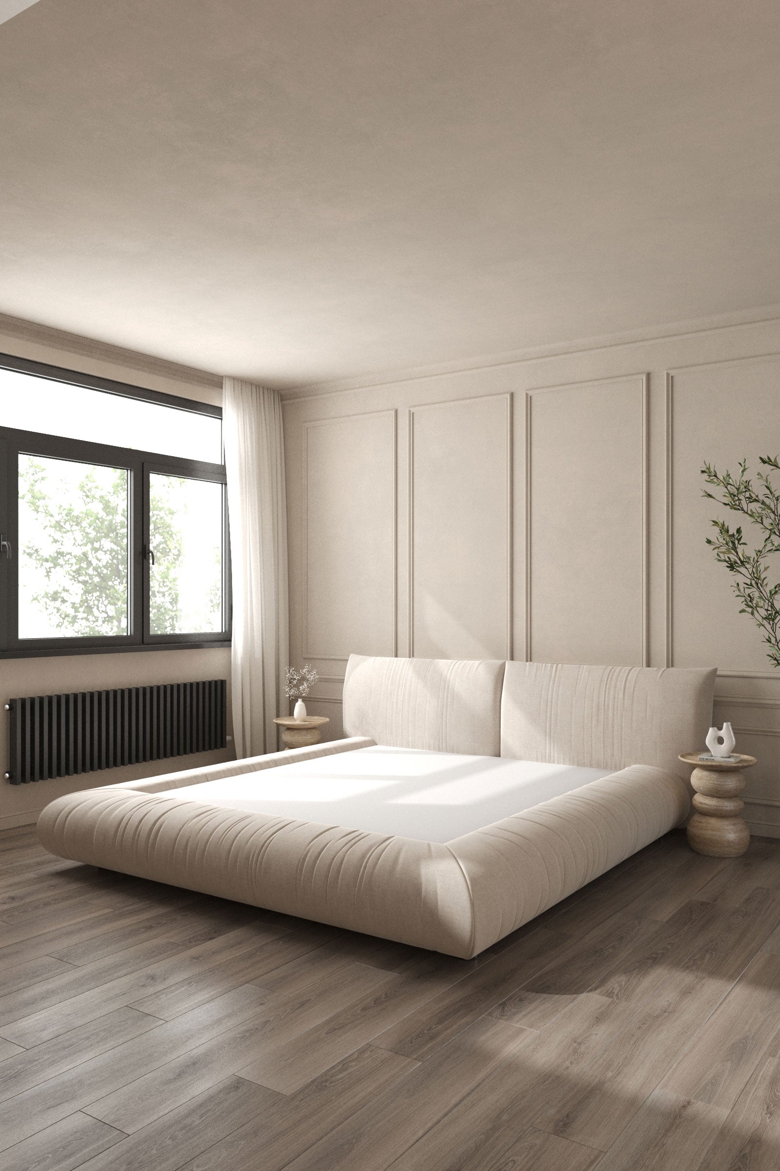 Selini Beige Upholstered Platform Bed