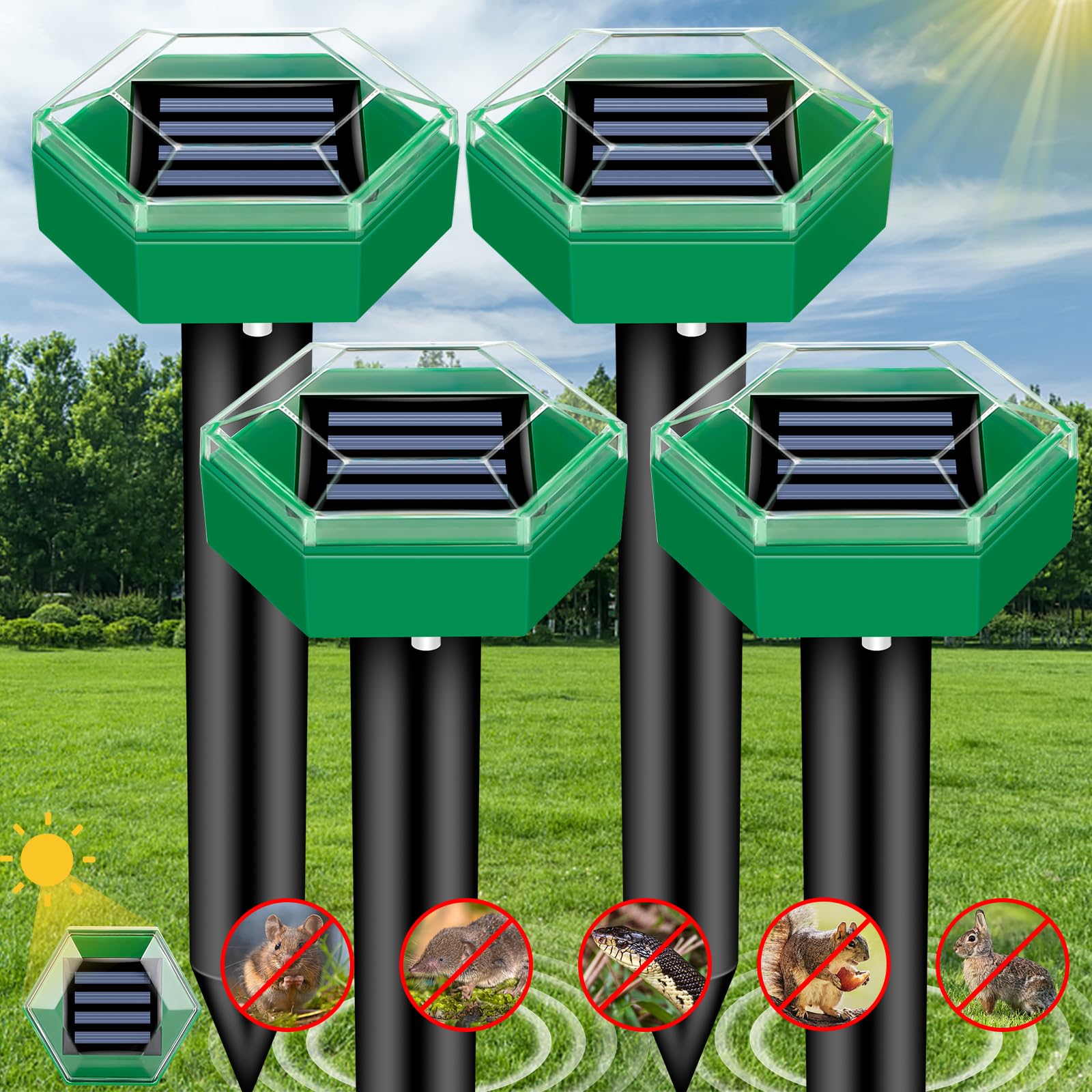 4-Pack Ultrasonic Mole Repellent for Yard and Garden