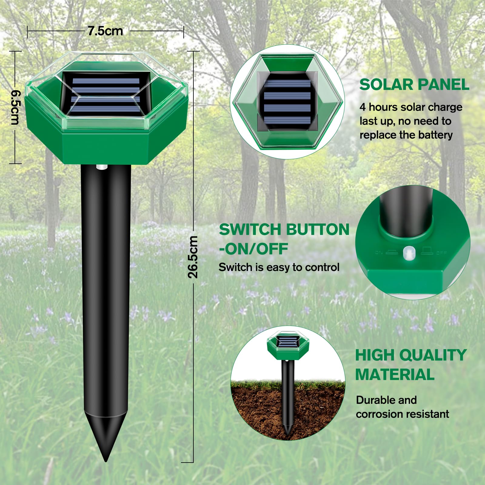 4-Pack Ultrasonic Mole Repellent for Yard and Garden