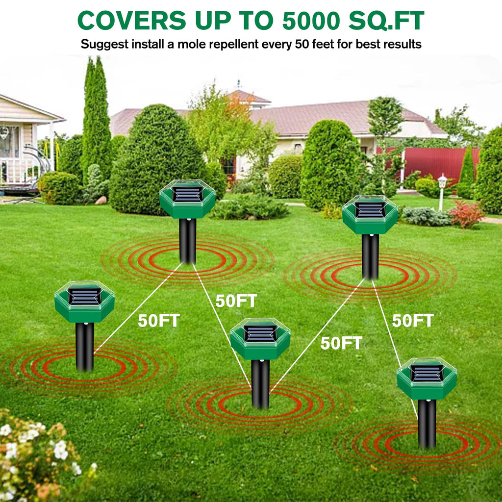 4-Pack Ultrasonic Mole Repellent for Yard and Garden