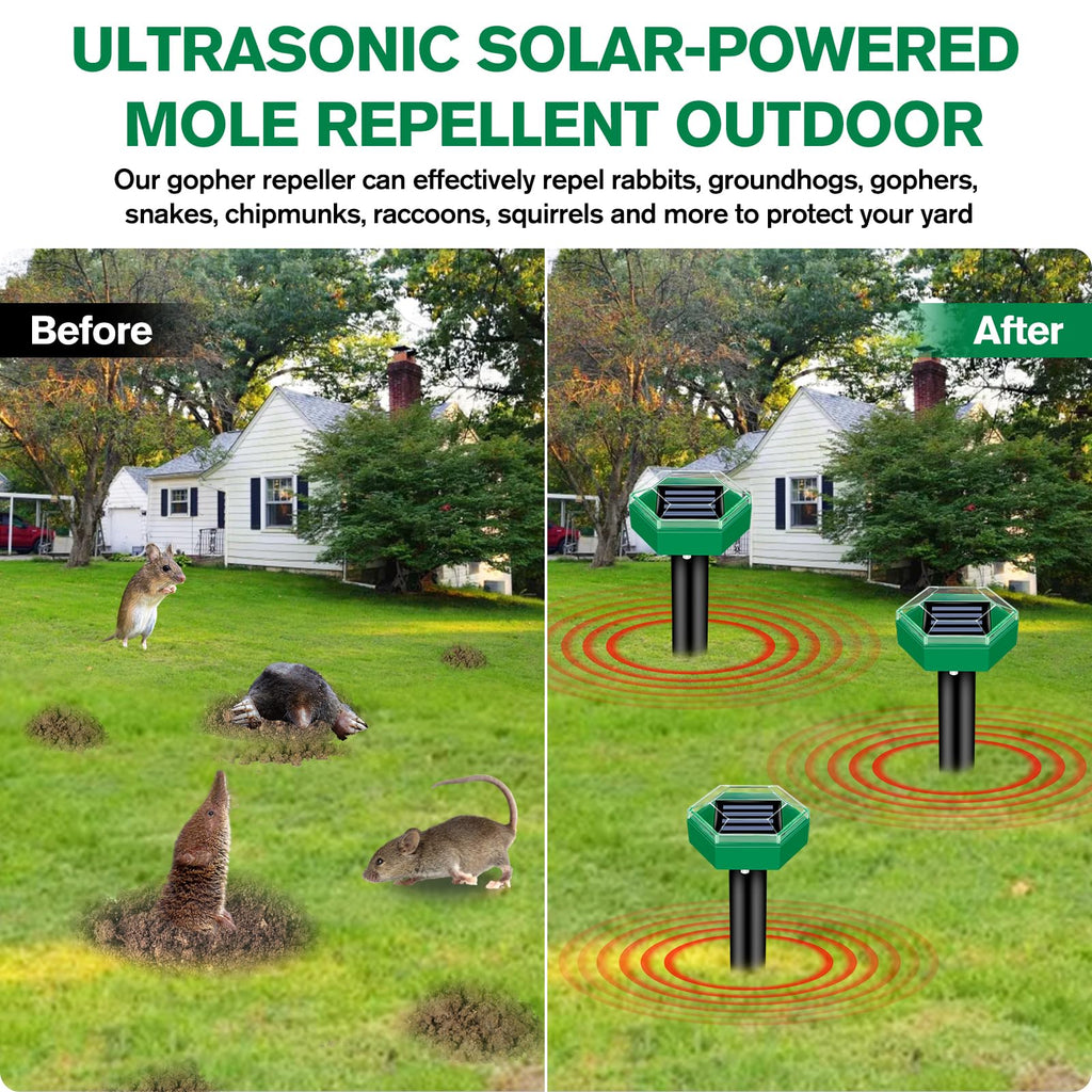 4-Pack Ultrasonic Mole Repellent for Yard and Garden