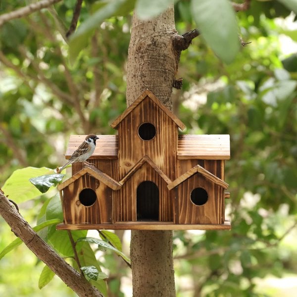 Premium Handcrafted Wooden Birdhouse with Six Cozy Entrance Holes