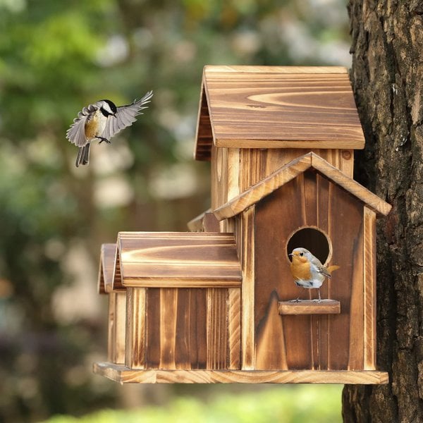 Premium Handcrafted Wooden Birdhouse with Six Cozy Entrance Holes