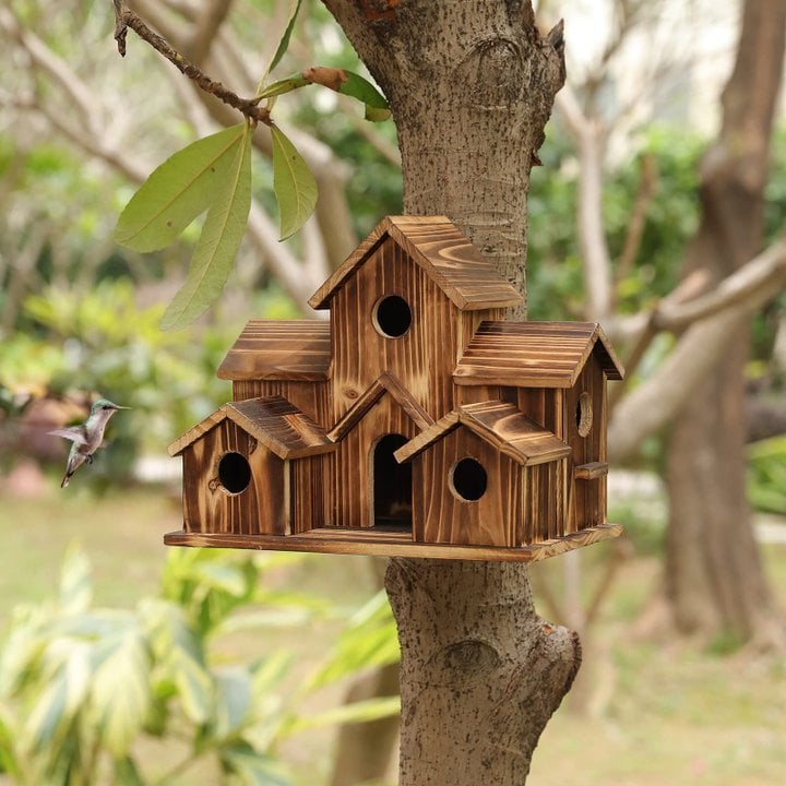 Premium Handcrafted Wooden Birdhouse with Six Cozy Entrance Holes