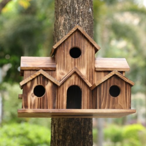 Premium Handcrafted Wooden Birdhouse with Six Cozy Entrance Holes