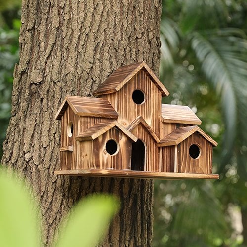 Premium Handcrafted Wooden Birdhouse with Six Cozy Entrance Holes