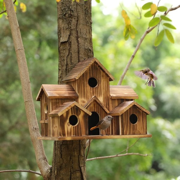 Premium Handcrafted Wooden Birdhouse with Six Cozy Entrance Holes