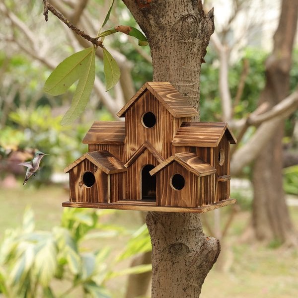 Premium Handcrafted Wooden Birdhouse with Six Cozy Entrance Holes